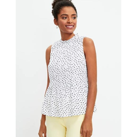 LOFT Classic Fit Black & White Eyelet Peplum Halter Shell Top Small Petite - Picture 1 of 5